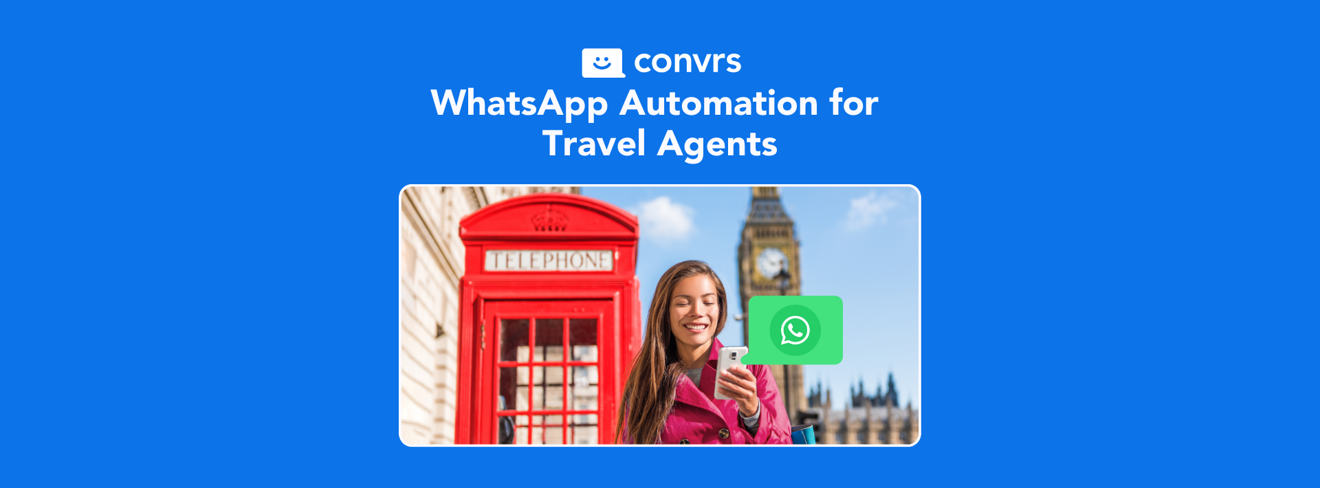 Woman traveling receives a WhatsApp automated message from a travel agency